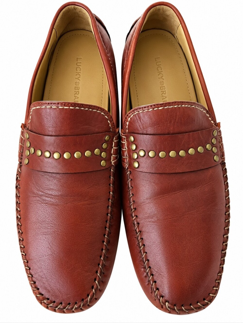 Like New Robert Zur True Glove Sven Cognac Leather Studded Slip-On Loafers Sz 10